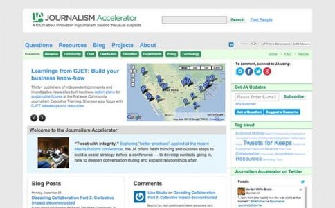 Image of Journalism Accelerator home page.